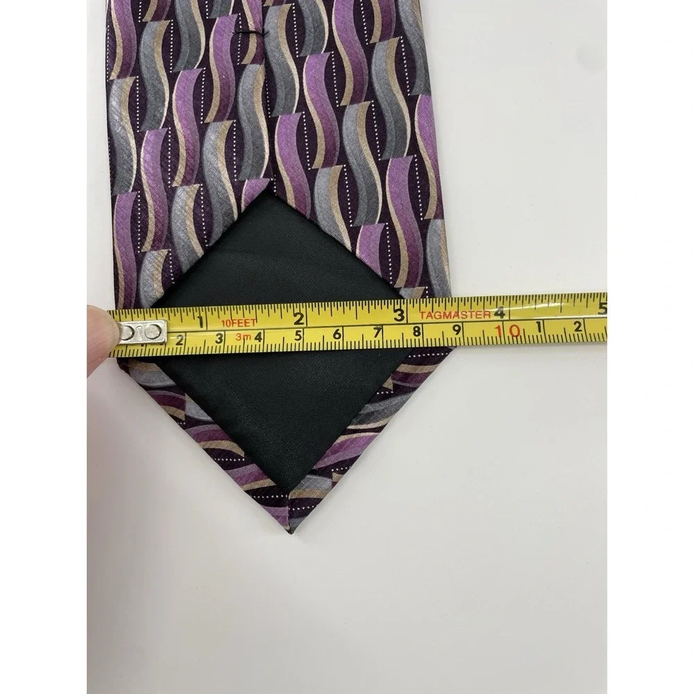 Pravata Mens Silk Neck Tie Purple Gray Geometric Shape 3.5